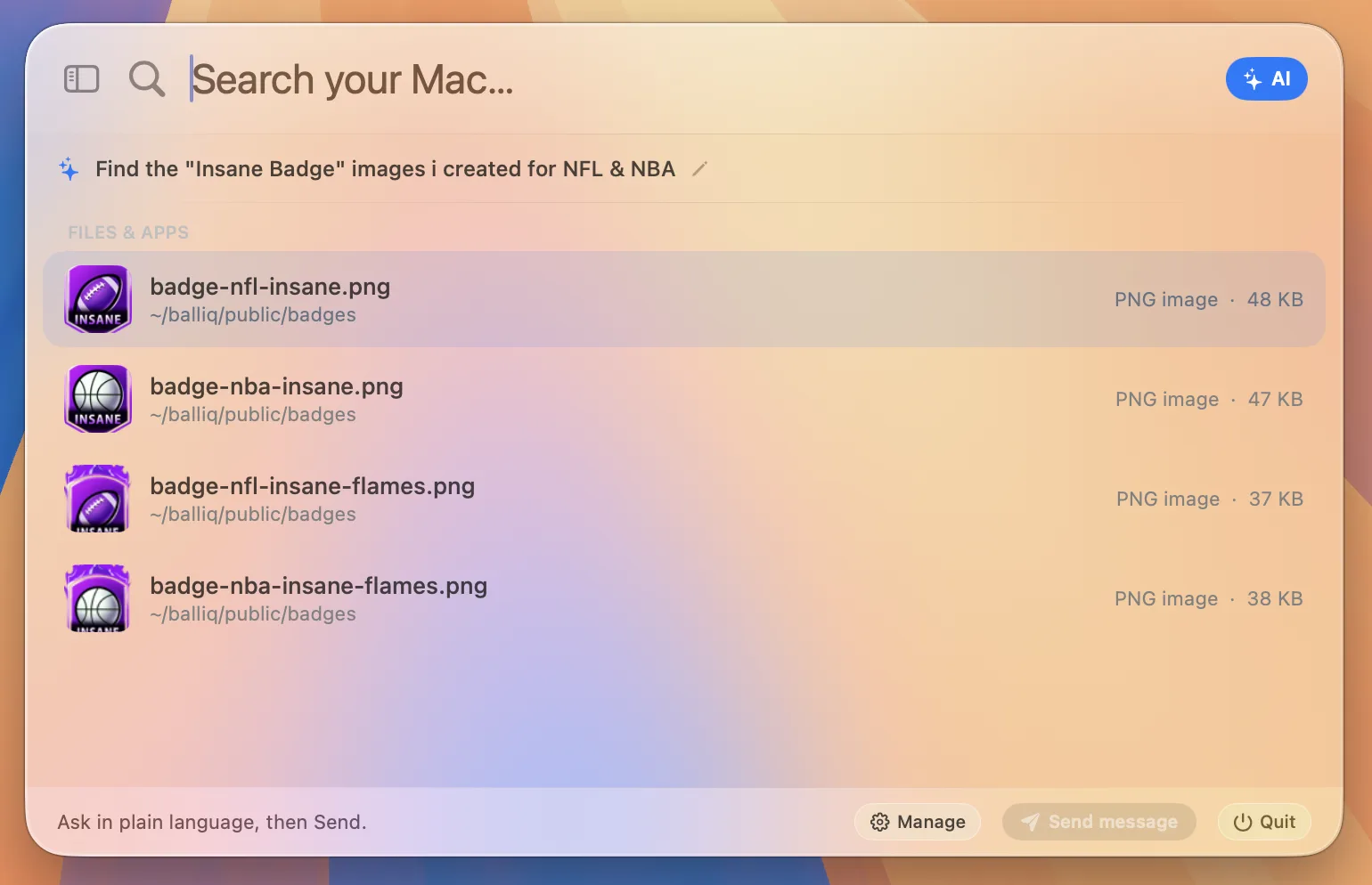 Beacon AI mode returning the exact files that match a plain-language request