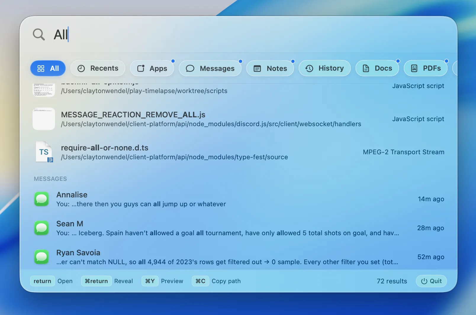 Beacon All filter showing blended search sources