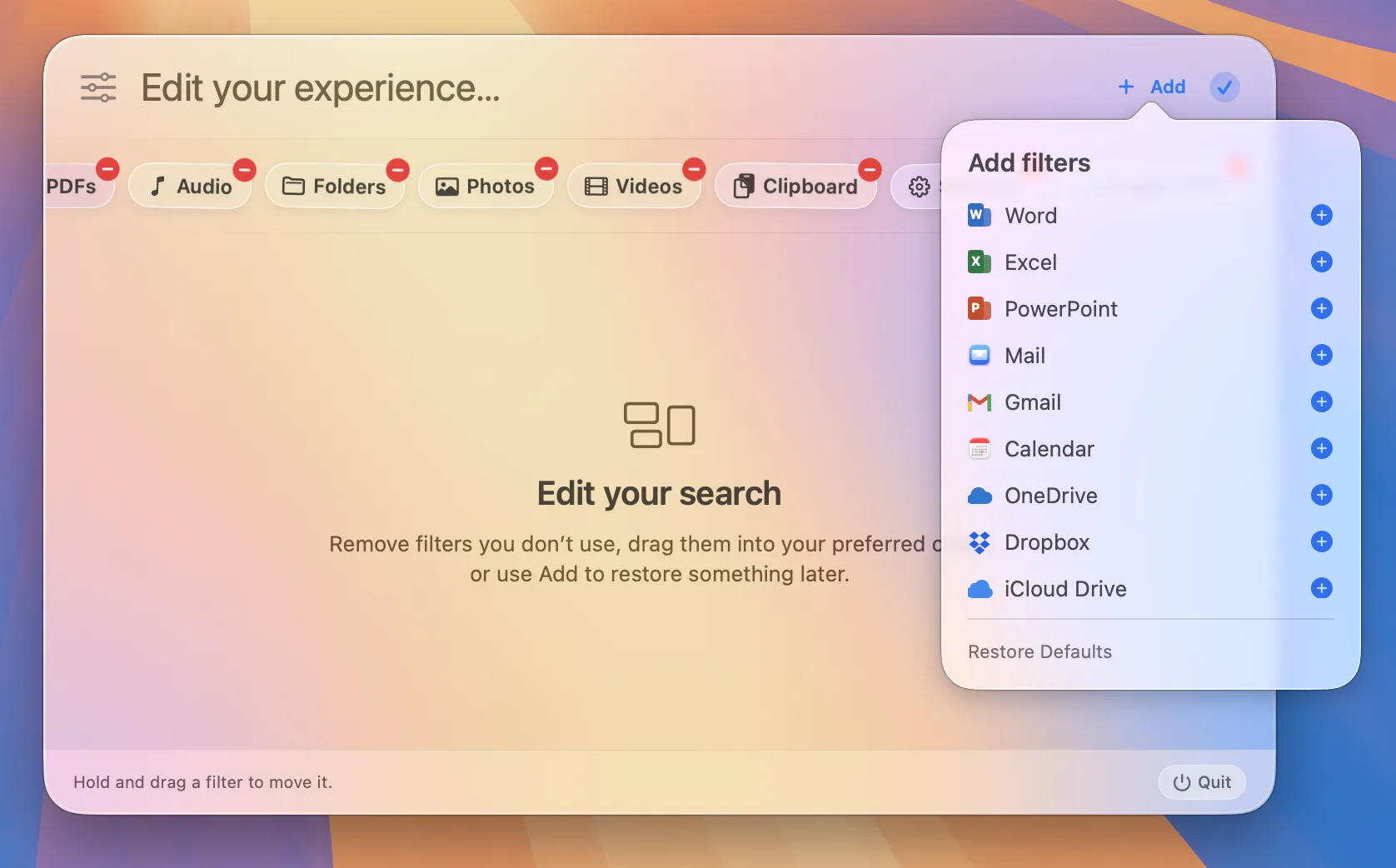 Beacon Edit mode with customizable filters and connected sources