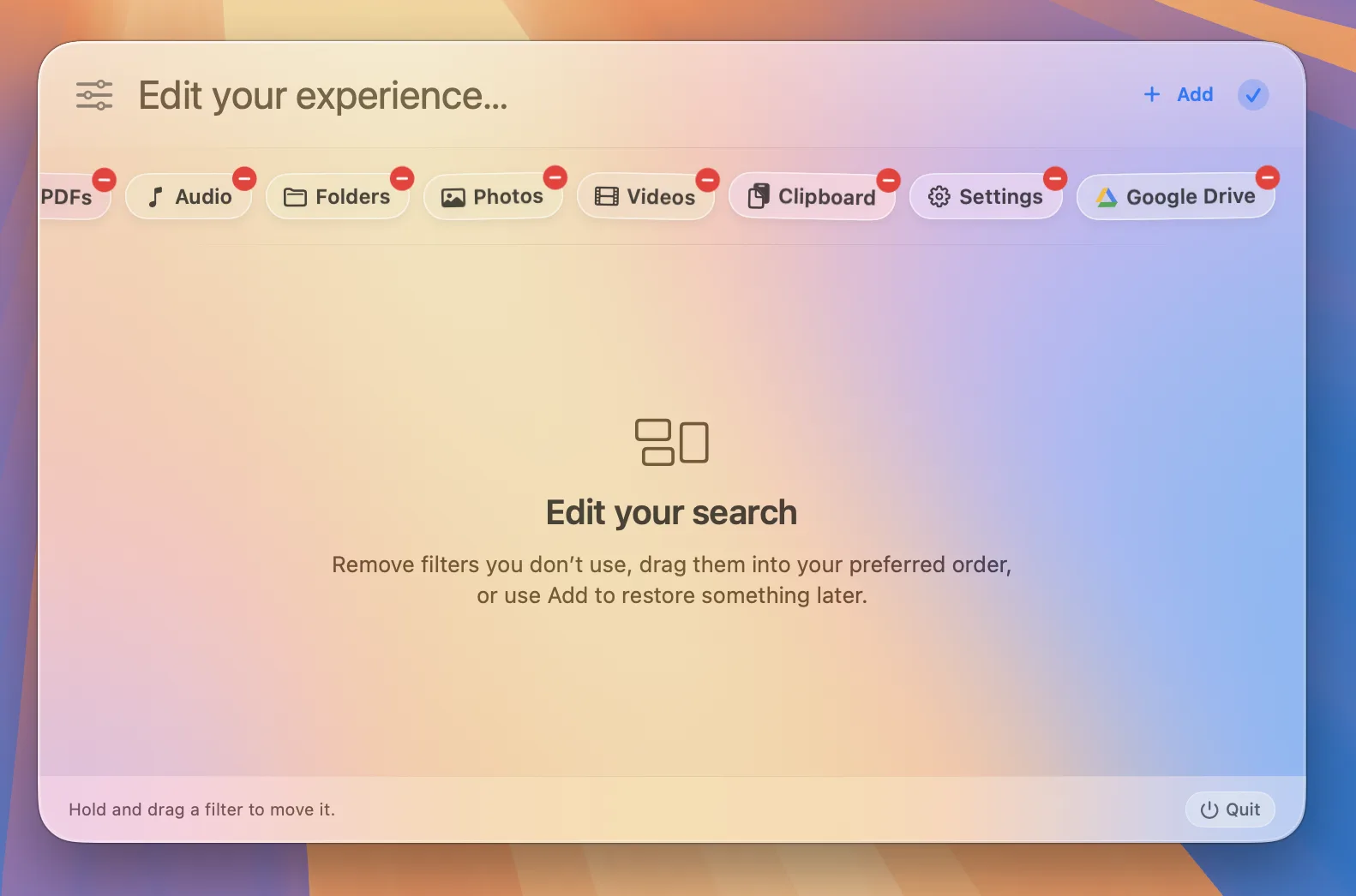 Beacon Edit mode for removing and rearranging filters
