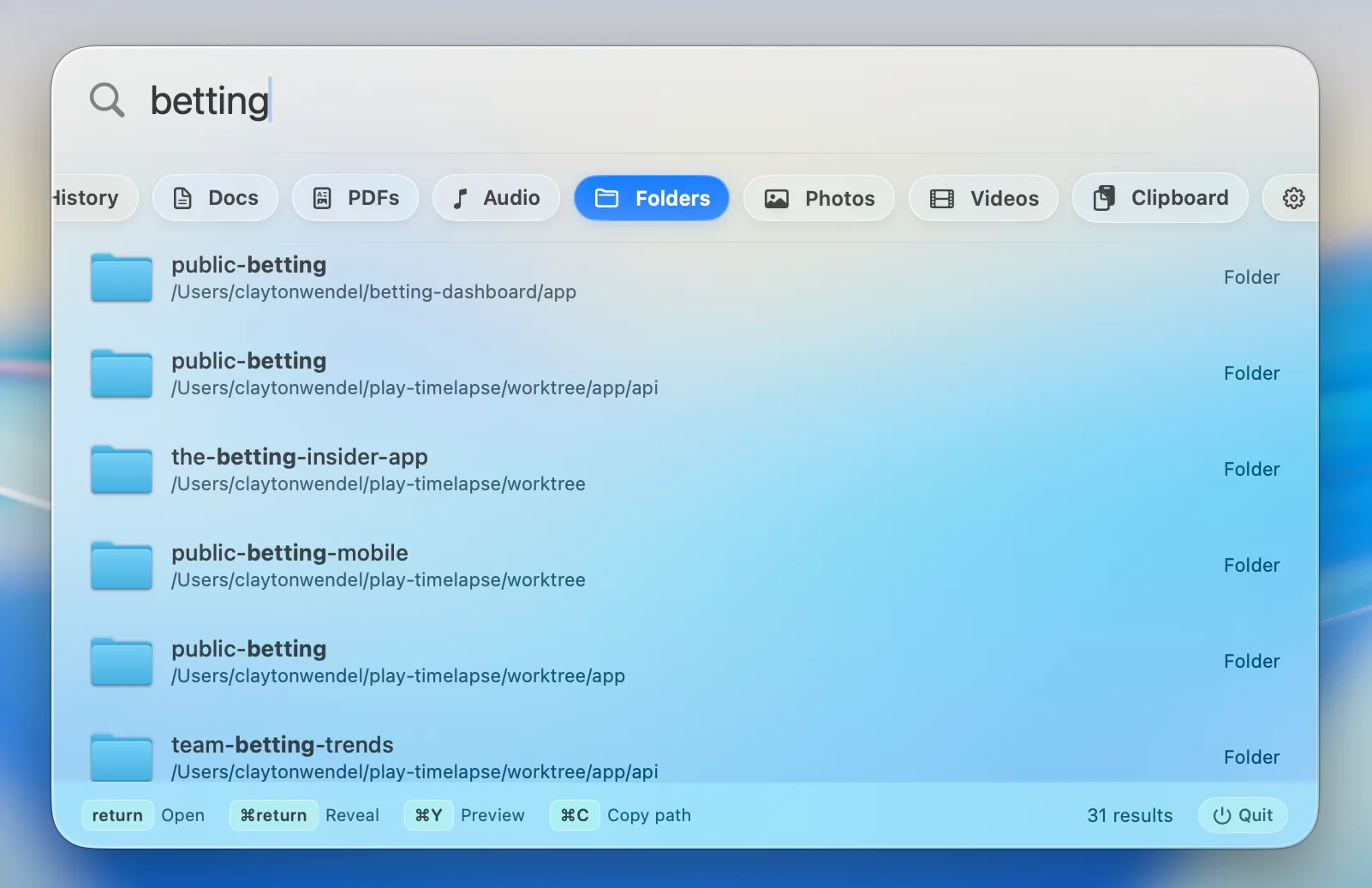 Beacon finding folders instantly
