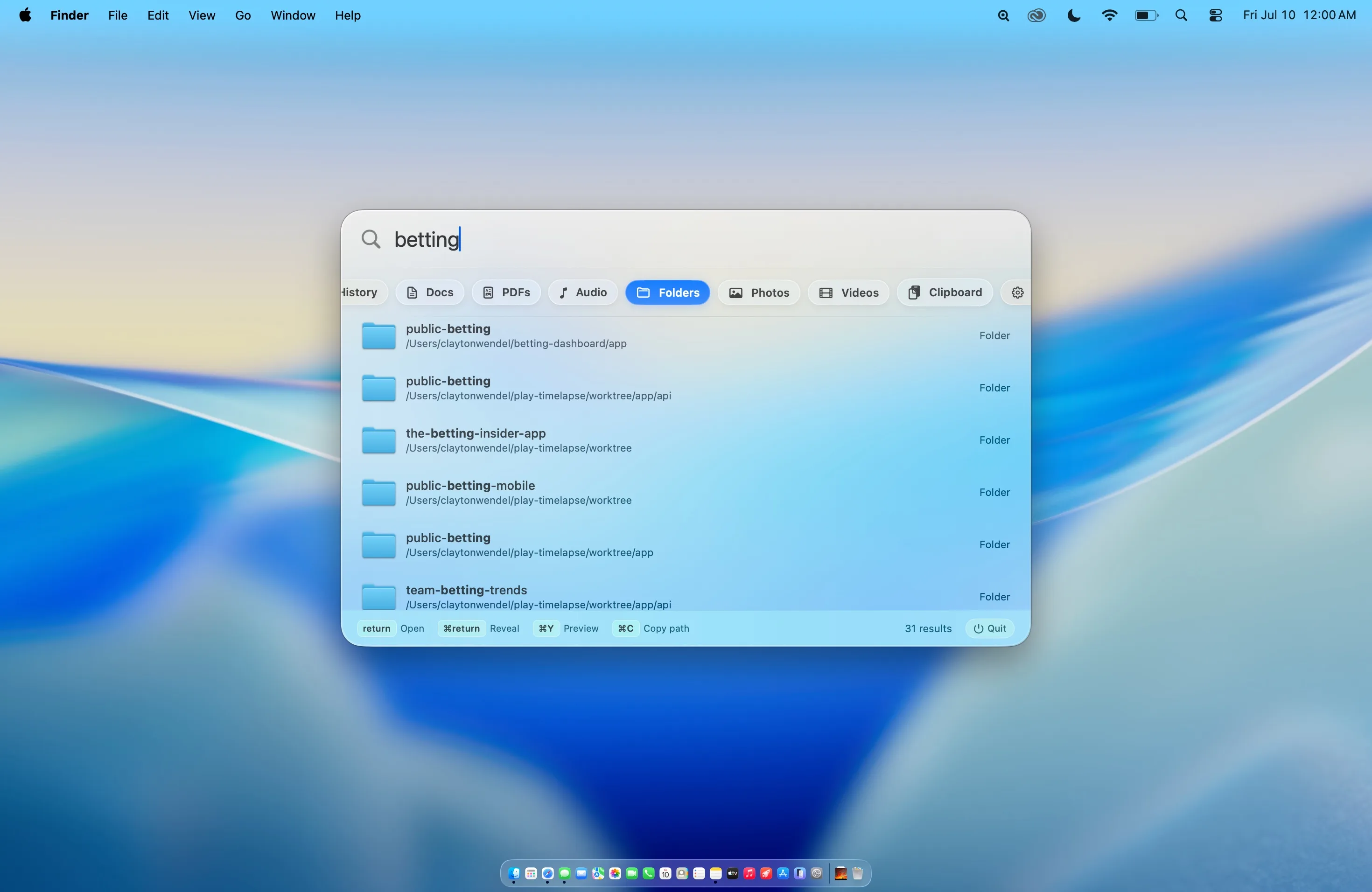 Beacon finding project folders over the macOS desktop