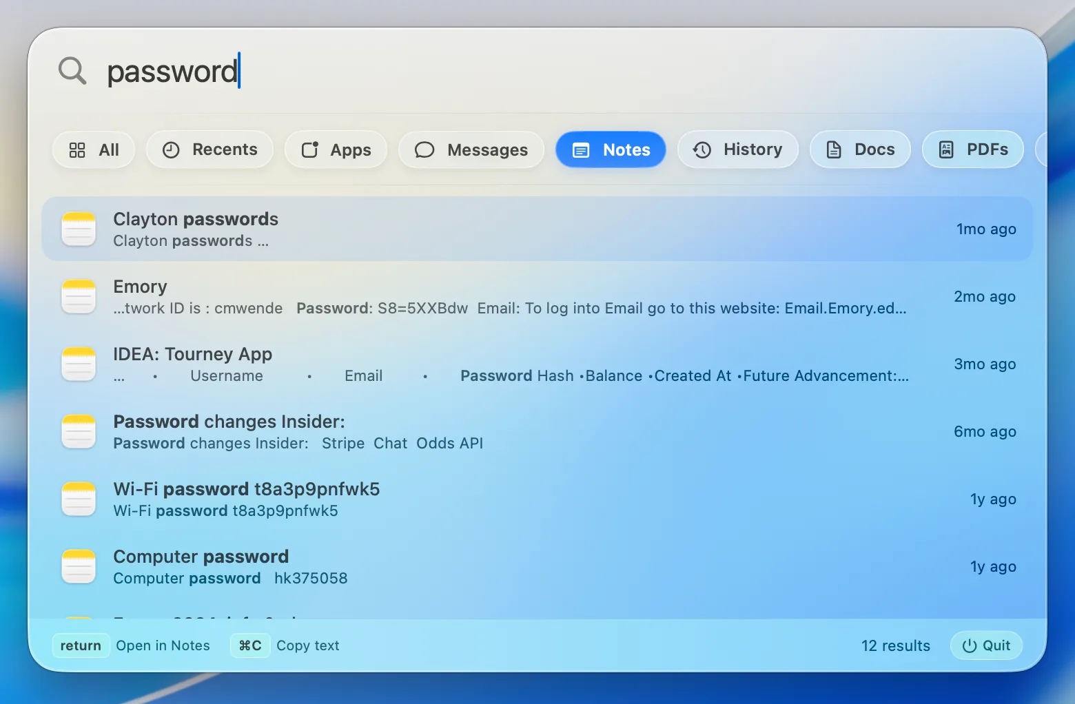 Beacon searching Apple Notes by title and body