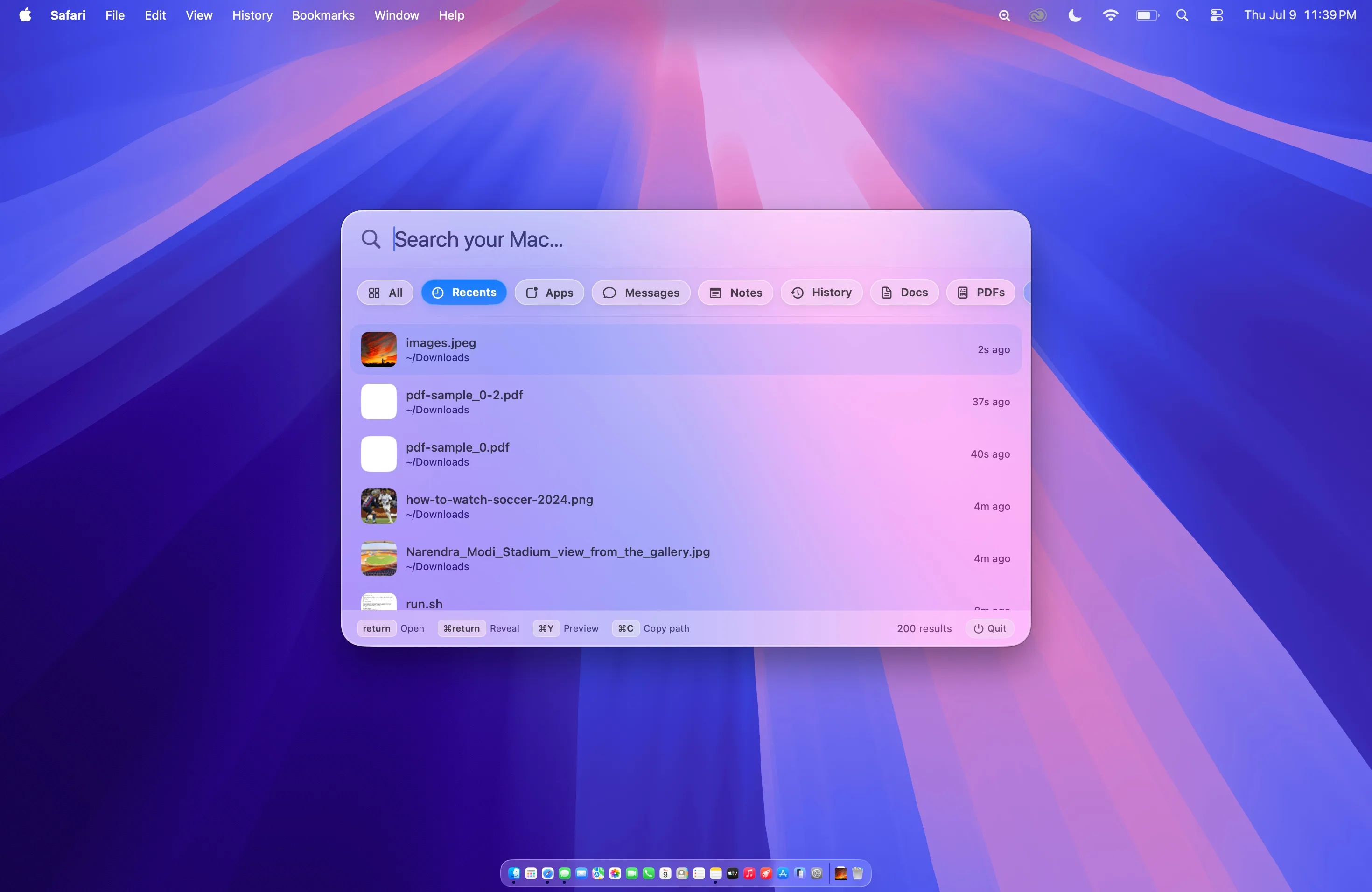 Beacon Recents search floating over the macOS desktop